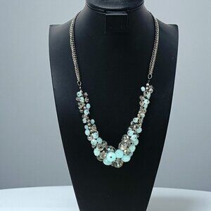 Vera Wang Pale Blue & Crystal Cluster Statement Necklace Sparkle Beaded Bib 20"L